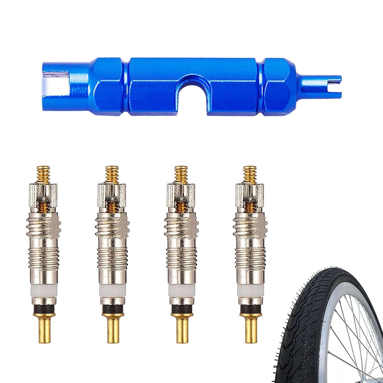 Presta Valve Cores Shell, Demonte Valve Cores, Presta Valve Cores, Bicycle Valve Cap, Valve Screw Bike Accessories for Bikes and Mountain Bikes Presta Set with Valve Stem Remover, Bicycle Valve