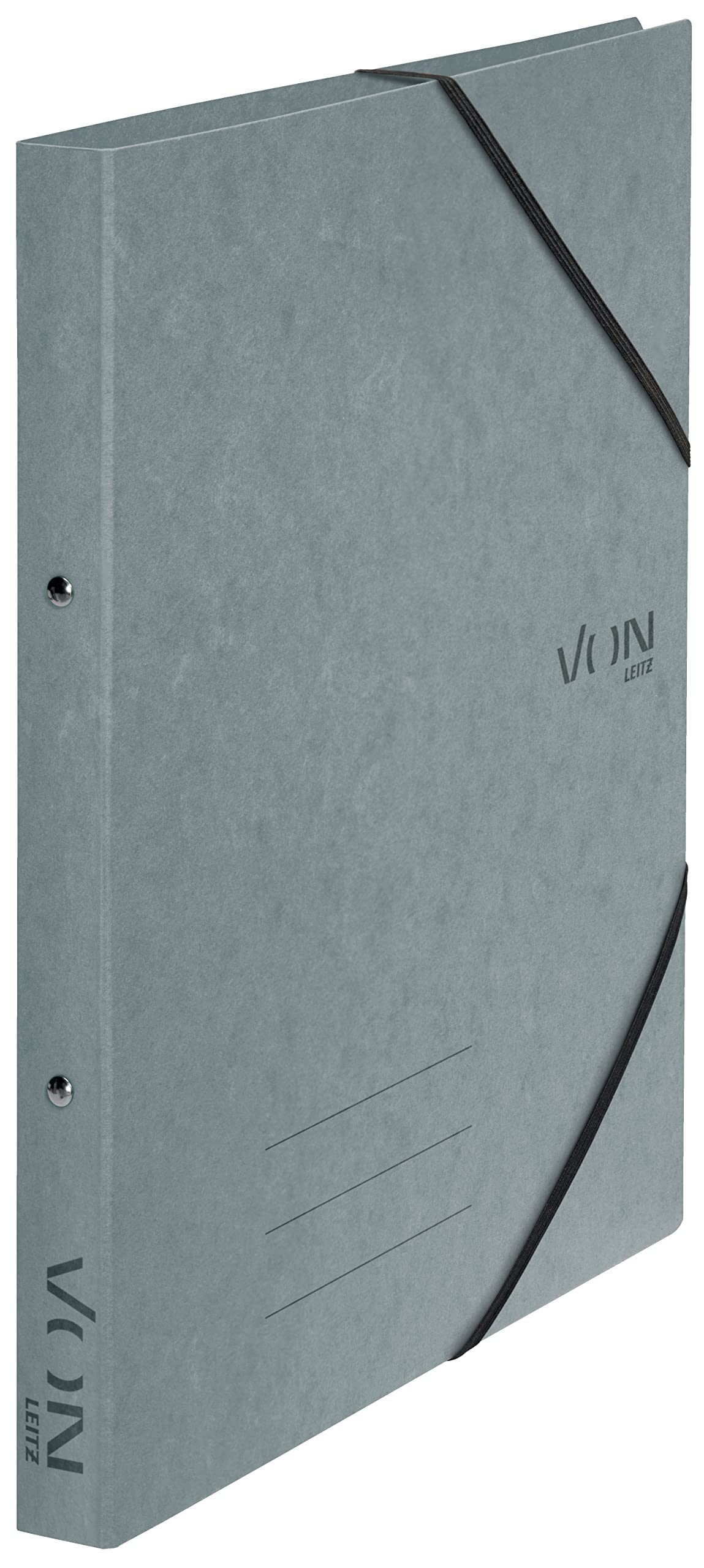 VON Leitz 30120085 A4 Ring Binder with 2 Rings Elastic Closure Cardboard 25 mm Spine Width for 140 Sheets Ring Binder for School, Study & Household, Pack of 5, Grey