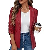 Women Faux Blazer Leather Dress Fit Suit Jacket Formal Coat 2025 Fall 2026 Spring Outfit Lady Fashion Lady Clothes Business Office Interview Work Corporate Semi Smart Professional Classy Red