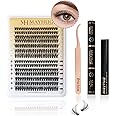 Mayhug DIY Lash Extensions Kit Individual Lashes Kit Lashes Wispy Natural 280pcs DIY Lash Extension Kit Wispy Lashes D Curl 8-15Mix Lash Clusters with Bond Seal Remover Tweezers(30D+40D Kit-4Pack)