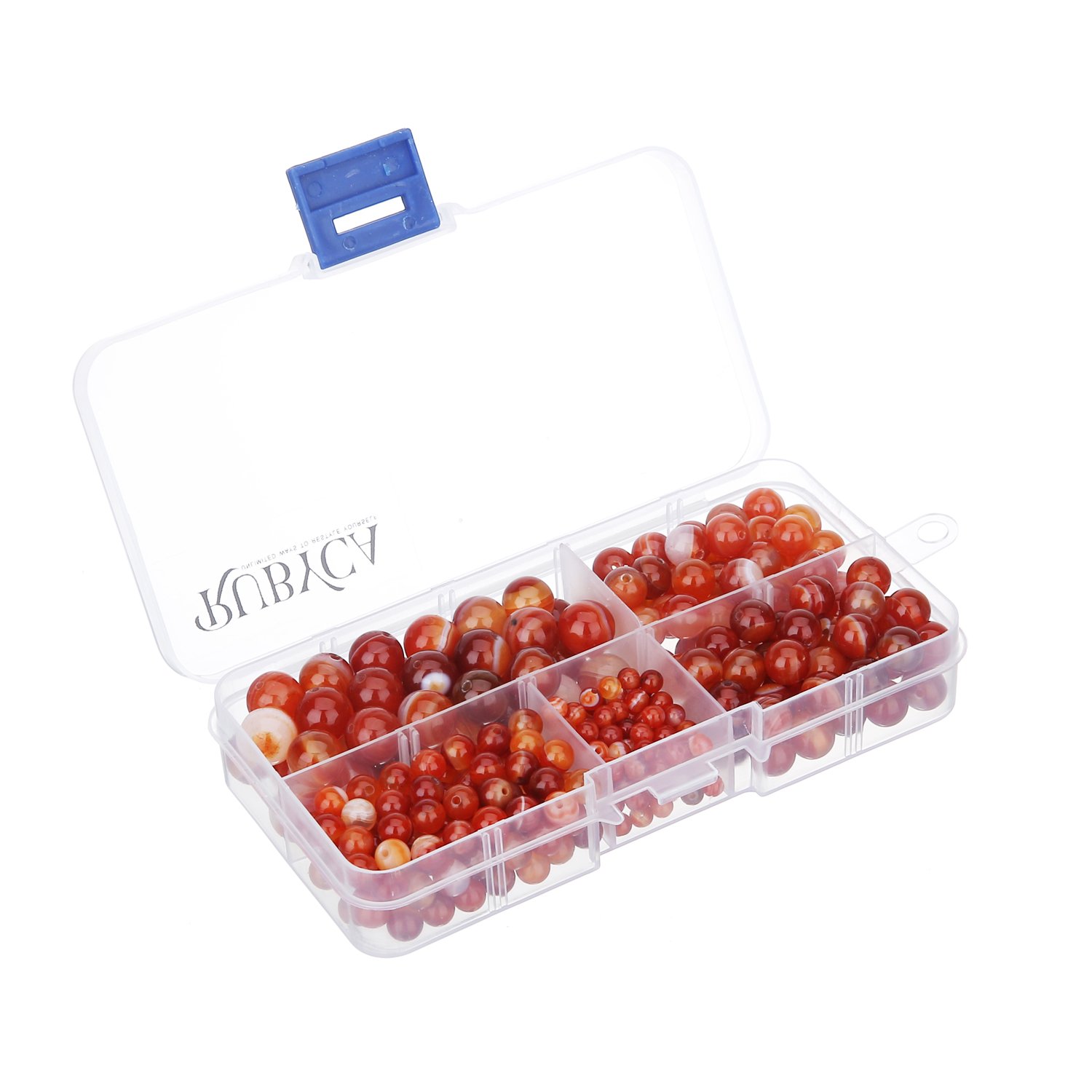 RUBYCA Natural Red Stripe Agate Gemstone Round Loose Bead Organizer Box DIY Jewelry Making Mix Sizes