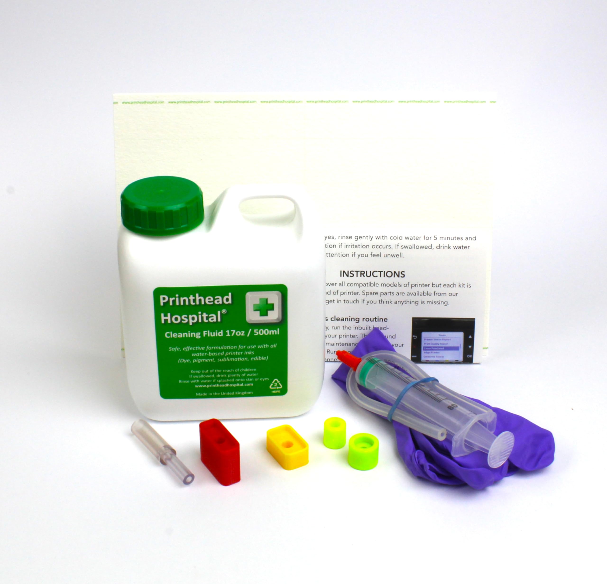 Printhead Hospital universal cleaning kit for Epson, Brother, Canon, HP inkjet printers 500ml
