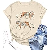 Tiger Shirt Women Vintage Animal Graphic T-Shirt Casual Short Sleeve Crewneck Tee Summer Loose Fit Tops