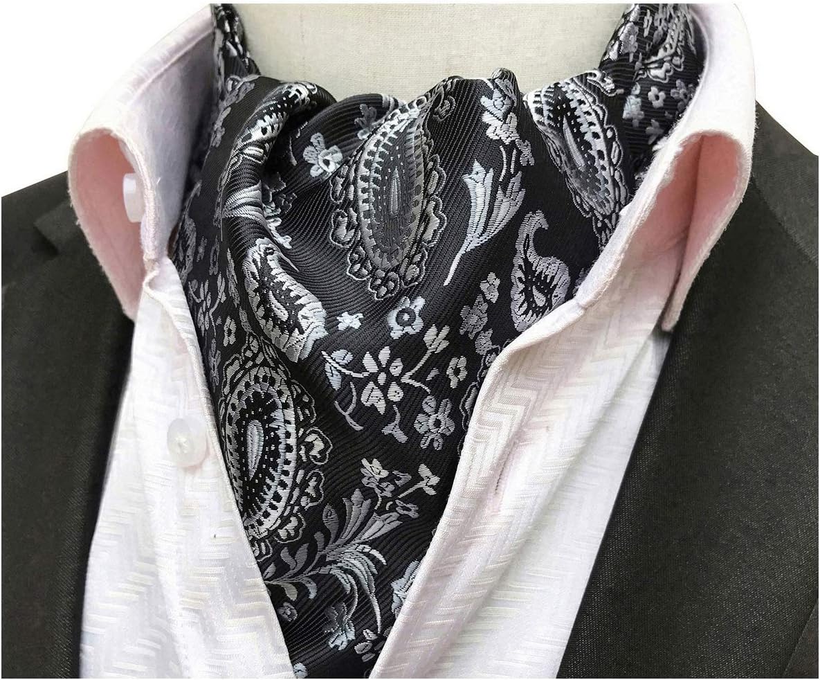 Elfeves Men's Blue Orange Floral 100% Silk Cravat Ties Jacquard Woven Ascot
