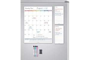 ALEZEL Dry Erase Calendar for Fridge Magnetic, Monthly Fridge Whiteboard Set - Vertical Magnetic Calendar for Refrigerator, Shopping List & to Do List White Board, 3 Markers + Eraser