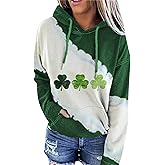 GORIFE Women's St Patrick's Day Shamrock Pattern Hoodie Irish Four-leaf Clover Pocket Sweatshirt Loose Lightweight Sweatshirt