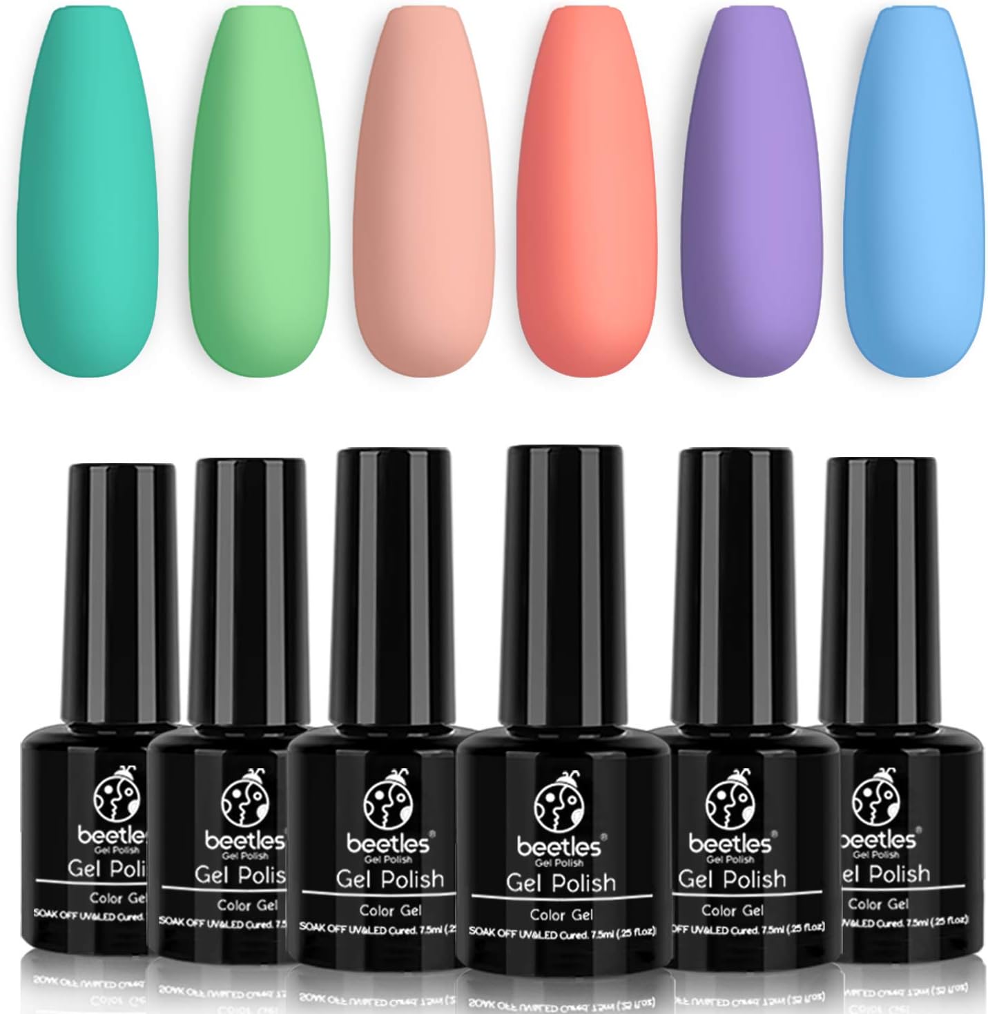 Beetles Gel Nail Polish Set - Summer Sweet Candy Collection 6 Colors Pink Blue Purple Gel Polish Kit Turquoise Green Nail Gel Polish Soak Off LED Lamp DIY Home Salon Nail Art Gift 7.3ml Each Bottle : Beauty