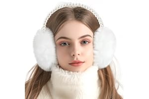 WXOIEOD White Ear Muffs for Winter Women, Cute Pearl Earmuffs Womens Soft Plush Ear Warmers Outdoor Fuzzy Ear Covers for Cold Weather
