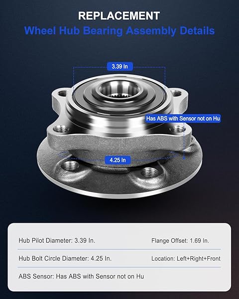 ECCPP REPLACEMENT FOR PAIR OF 2 NEW COMPLETE FRONT WHEEL HUB BEARING ASSEMBLY 5 LUGS W/ABS FOR VOLVO S60 S80 V70 XC70 1999-2009 513194 X2