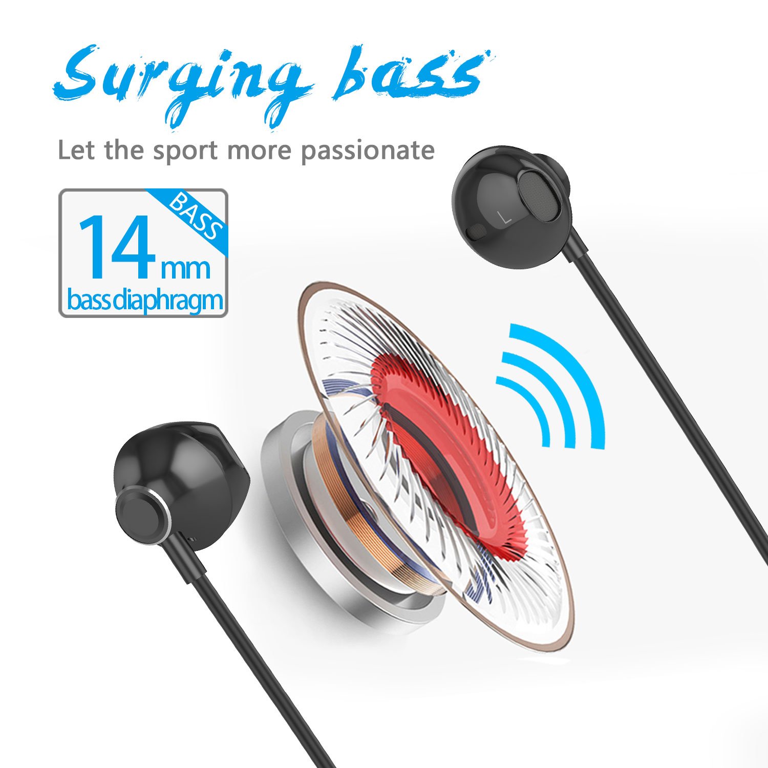Ecouteur Bluetooth V4.1, Oreillette sans Fil Stéréo avec Microphone Casque Magnétique Anti Transpiration pour Running Jogging Yoga (Noir-W2)
