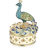 ELLDOO Mini Peacock Trinket Box, Vintage Metal Enameled Decorative Box Ring Earrings Jewelry Organizer Peacock Figurine Lid Gift Box for Girl Women