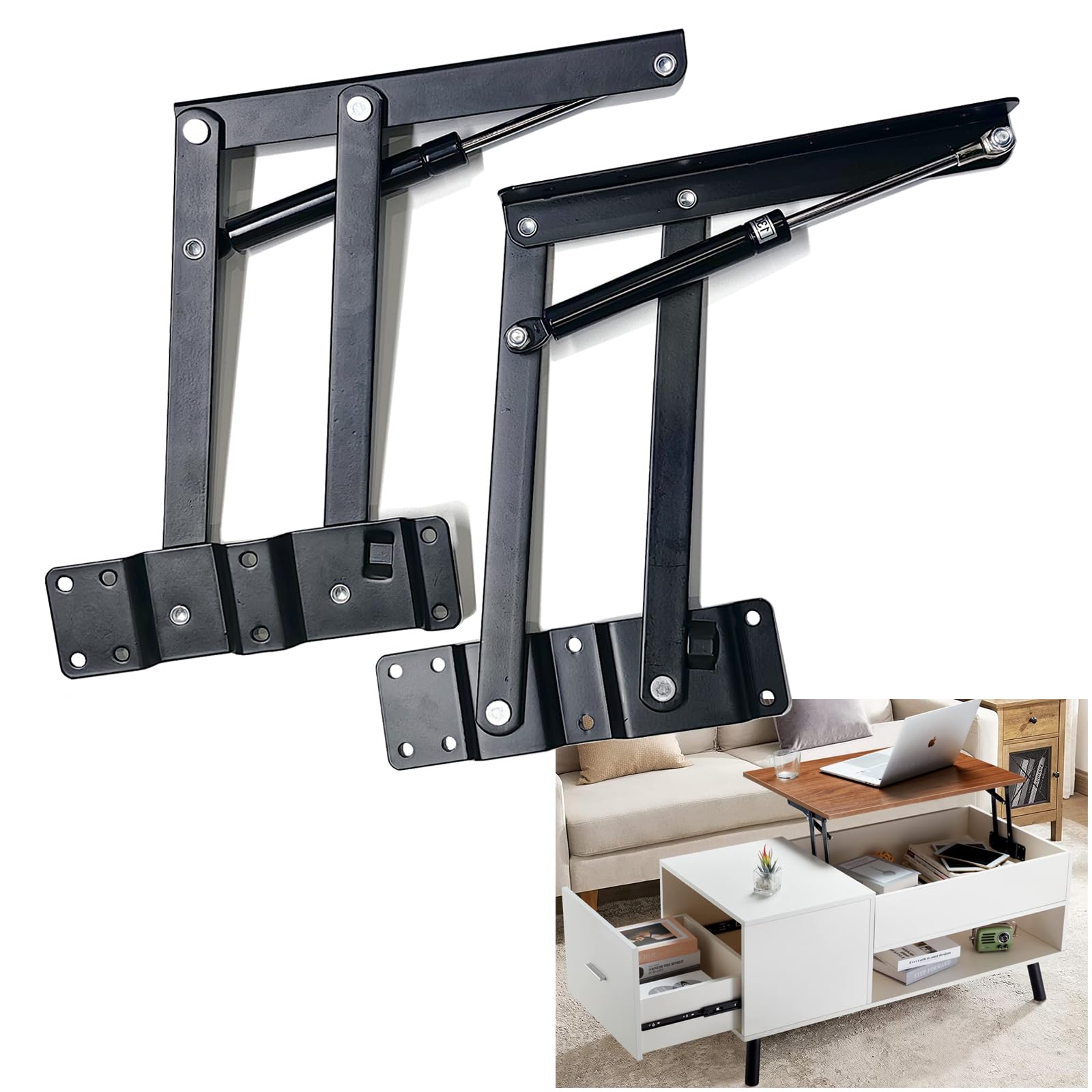 Photo 1 of 2 Pcs Ottoman Lift Top Mechanism, Coffee Table Hardware, Lift Top Ottoman, Black