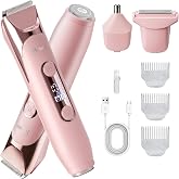 Hatteker Bikini Trimmer for Women,4-in-1 Dual Head Women's Electric Razor | IPX7 Waterproof &amp; Cordless Body Shaver with LED Light &amp; Battery Display for Bikini Area, Legs, Face, Armpits, Nose