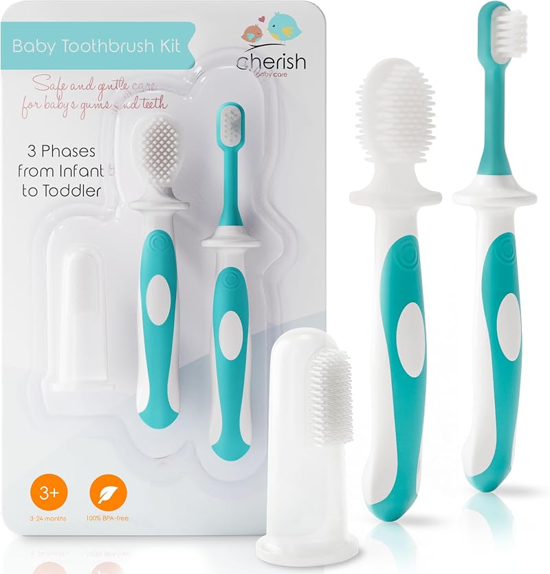 Cherish Baby Care 0-2 Years Toothbrush Set BPA-Free Food-Grade Silicone Teal