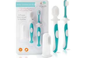 Cherish Baby Care Toothbrush Set (3-24 Months) - 3-Pack Finger, Training & Toddler Toothbrushes, BPA-Free, Newborn Essentials