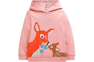 Joketiger Girls Sweatshirts Animals Embroidery Print Tops Pullover Toddler long Sleeve sweatshirt 3-9 Years