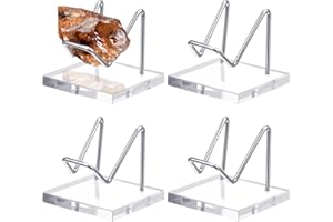 Wenqik 4 Pcs Crystal Stand Crystal Display Shelf Rock Display Holder with Acrylic Pedestal Base and Metal Arms for Fossil Coral Geodes Rock Mineral Gemstone Collectibles Picture (Silver,2 x 2 x 1.8)