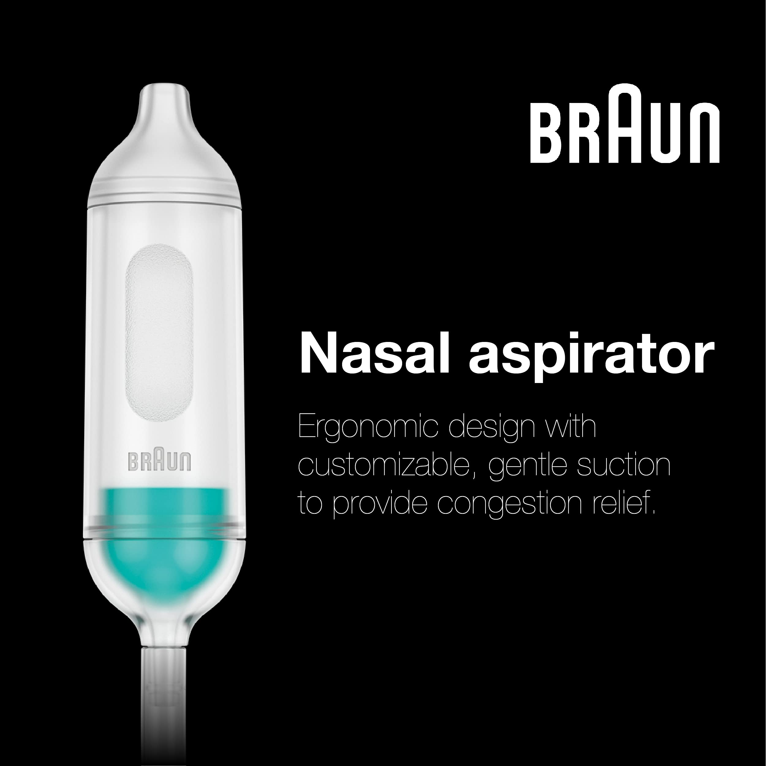 Braun Manual Nasal Aspirator - Mucus Remover, Blocked Nose Relief, Manual Suction Power, 2 Nose Tip Sizes, Newborn, Baby, and Child Friendly, Dishwasher Safe, FSA and HSA Eligible