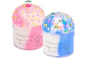 JAJSKUWA 2 Pack Cloud Slime Kit with Blue Cake and Pink Charms, Scented DIY Slime Supplies for Girls and Boys, Stress Relief Toy for Kids Education, Party Favor, Gift and Birthday