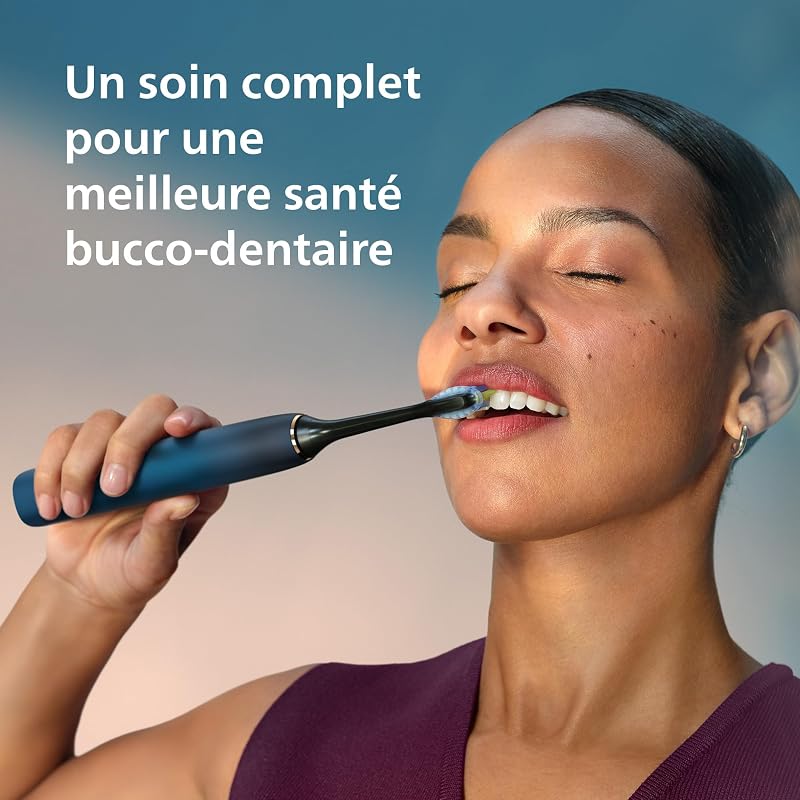 Sonicare DiamondClean 9000 - Brosse à dents électrique avec application, Édition spéciale, Capteur de pression, Socle de charge, Bleu marine, modèle HX9911/89