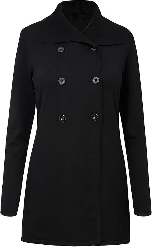 GRAPENT Women's Black Double Breasted Long Sleeves Knit Cardigan Sweater Jacket Size XXL at 