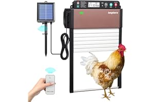 HOMIEBUDS Imptora Automatic Chicken Coop Door.Timer Control. Anti-Pinch Protection. Programmable Light Sensor. Solar-Powered Chicken coop Door with LED Display.IP7 Level Waterproof and dustproof