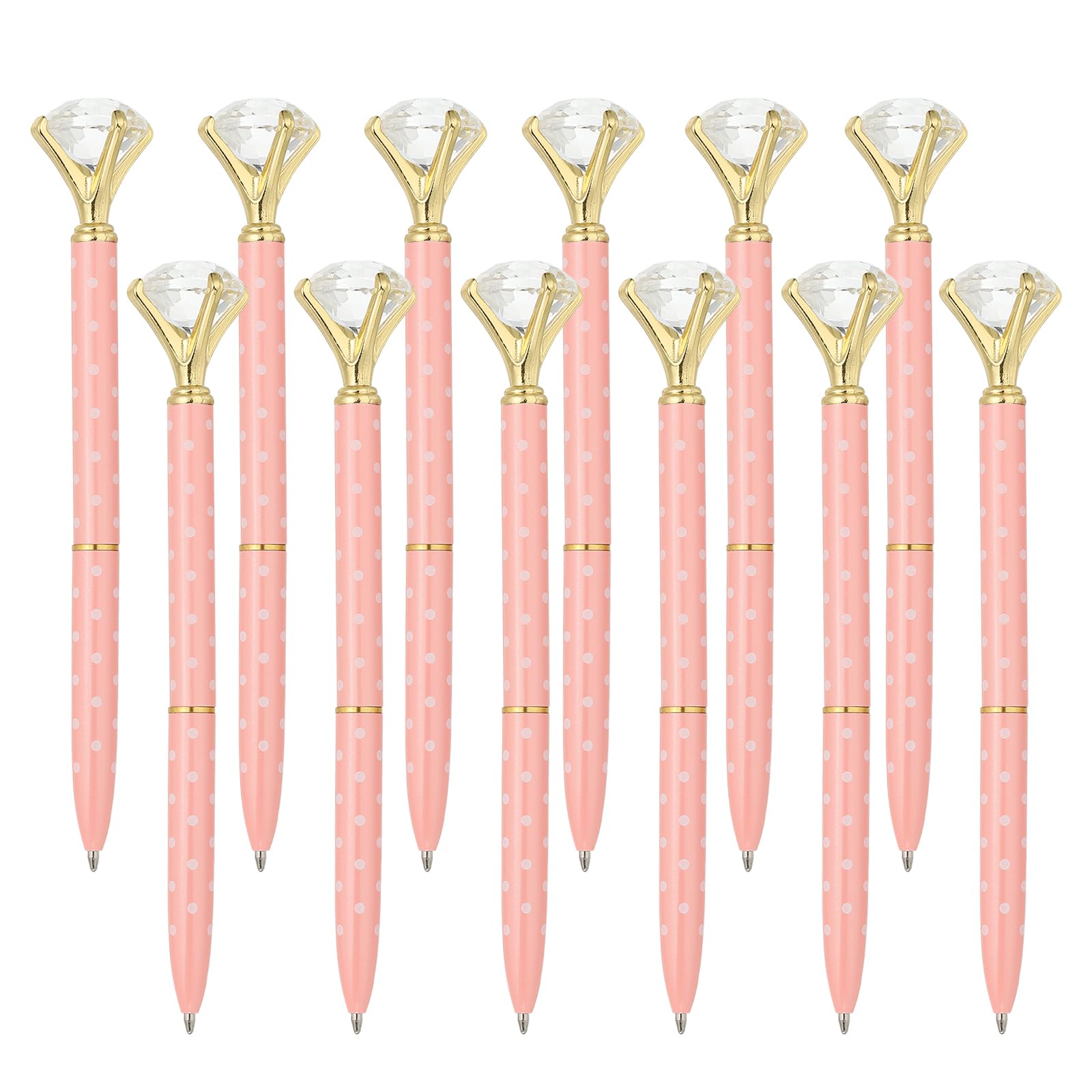 PATIKIL Black Ink Ballpoint Pen, 12 Pack Crystal Diamond Twist Metal Pen 1.0mm Medium Point for Note Taking Journaling, Light Pink