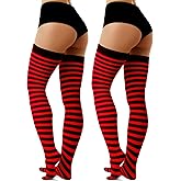 SATINIOR 2 Pairs Women's Long Striped Socks Thigh Knee High Striped Socks for Women Mardi Gras St Patricks Day Party