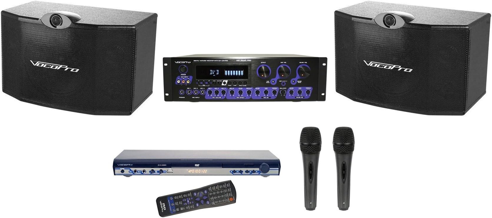 Brand New Vocopro Ktv-3808 Ii Packaged Top of the Line Expandable Karaoke System with 300 Watt Powered Karaoke Mixer + 2 Vocal/karaoke Speakers + Cd-g, Dvd Player + 2 Vocal/karaoke Microphones, + Speaker Cables