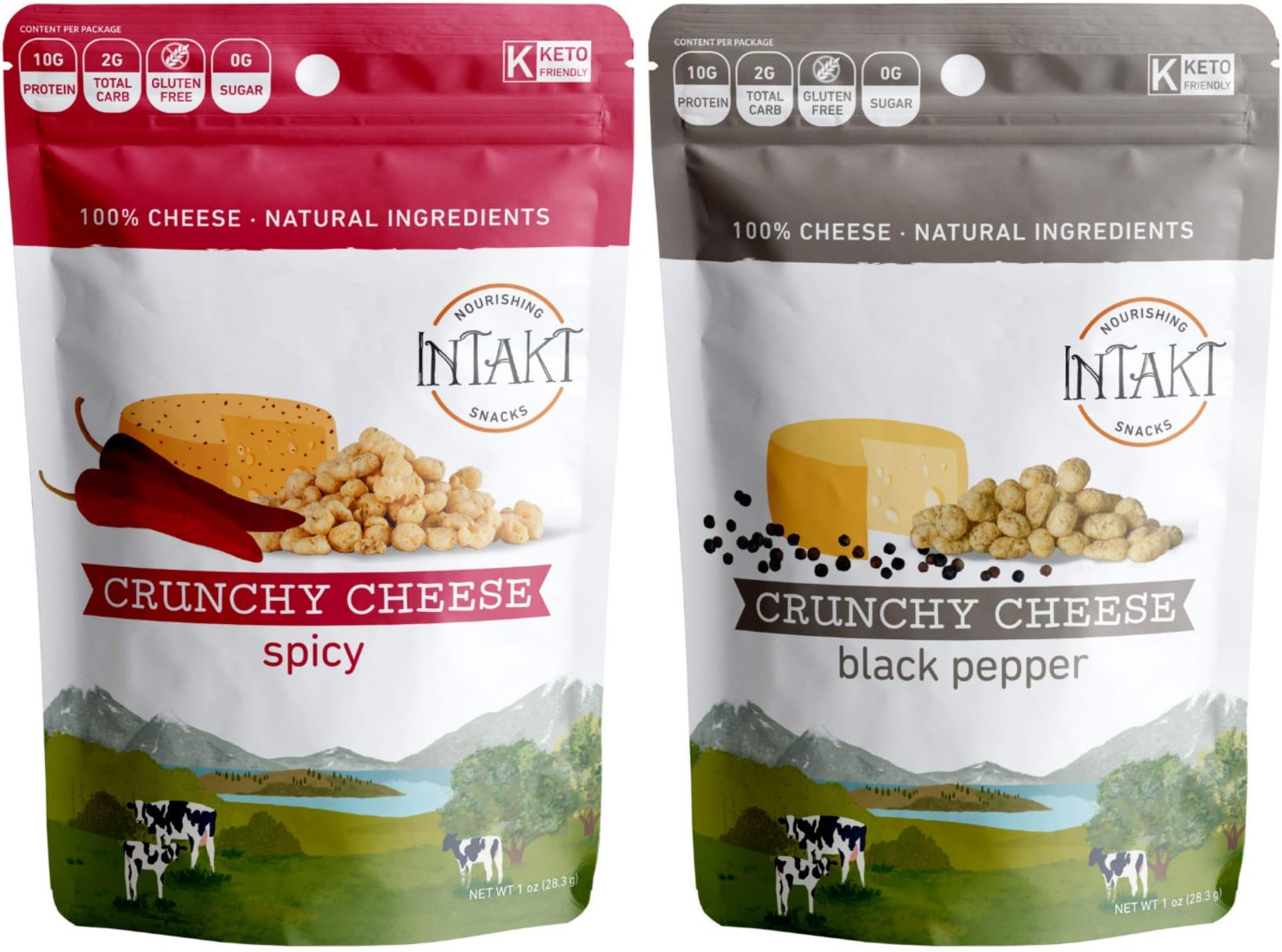 INTAKT - KETO Crunchy Cheese Snack - 6 pack - Black Pepper & Spicy - 100% Natural Cheese, 0% DV Total Carb, 10g Protein, 0g Sugar - Gluten-Free, Soy-Free