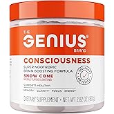 The Genius Brand Genius Consciousness - All-in-One Brain Health Supplement for Clarity - Supports Concentration, Creative Thinking, Energy & Memory - Powered by Nootropics - 15 Servings - Snow Cone