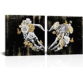 Visual Art Decor Skull Decor Heart Love Painting Gothic Wall Decor Black Gray and Gold Pictures Framed Artwork for Walls (12