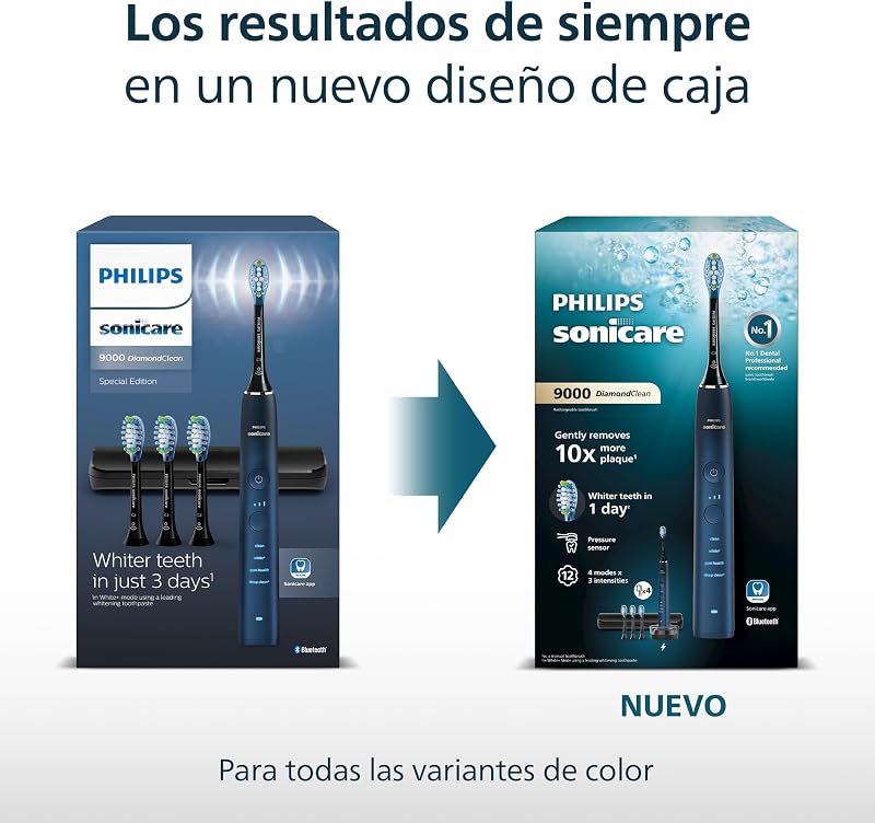 Sonicare DiamondClean 9000, cepillo dental eléctrico, edición especial, cepillo dental sónico con aplicación, sensor de presión, soporte de carga, color aguamarina, modelo HX9911/89
