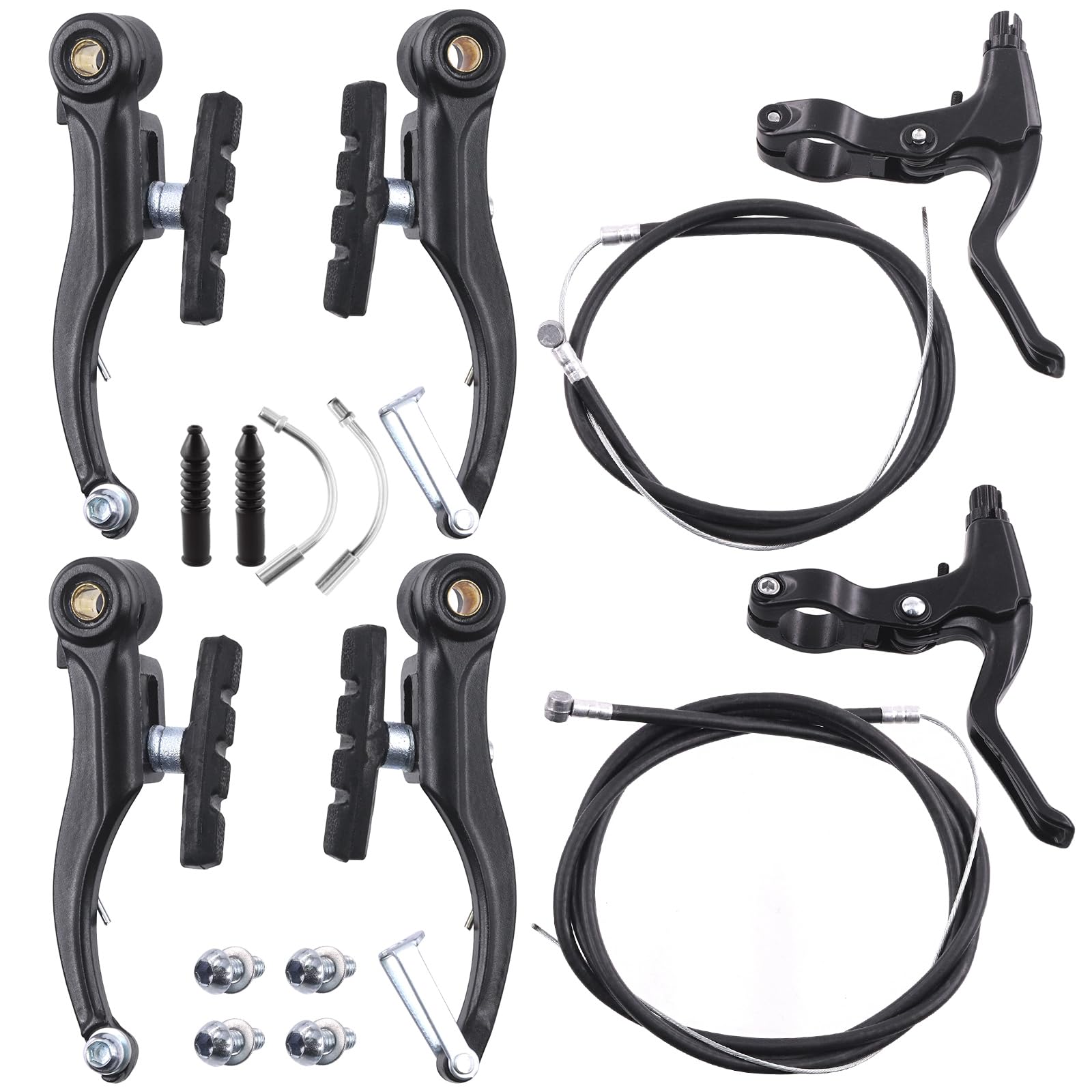 Keadic 10Pcs Bike Brake Set - V-Brake Calipers, 22mm Aluminum Alloy Handlebar Lever, Front & Rear Braking Line Cables for MTB Mountain Road Cycling