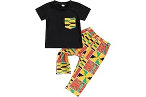 Mubineo Toddler Baby Girl Boy 2pcs African Print Outfits Kente Dashiki Clothes T Shirts Pant Sets