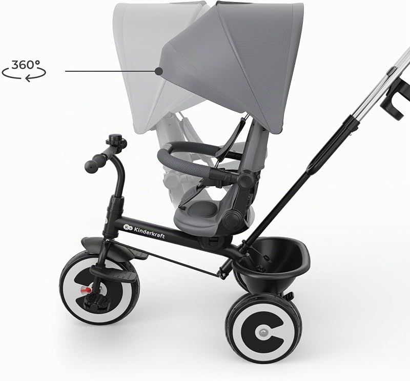 Aston 2 Pro Triciclo Evolutivo, Bicicleta Sin Pedales, Bicicleta Bebe, para Niños, Cinturón, con Accesorios, Portavasos, Cesta, 9 Meses a 25 kg, Gris