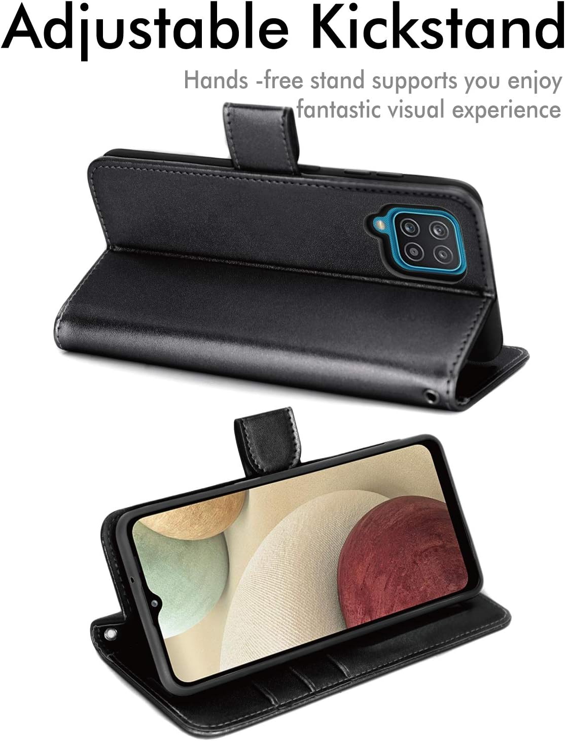 TECHGEAR Galaxy A12 / M12 Leather Wallet Case, Flip Protective Case Cover with Wallet Card Holder, Stand and Wrist Strap - Image 5