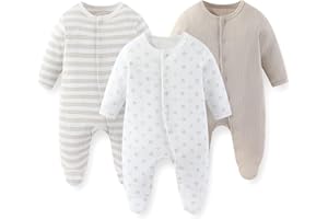 JELYLOVE Unisex Baby Boy Girl Footies Rompers Cotton Long Sleeve 3 Pack Infant Jumpsuits 0-12Months Babies' Outfits