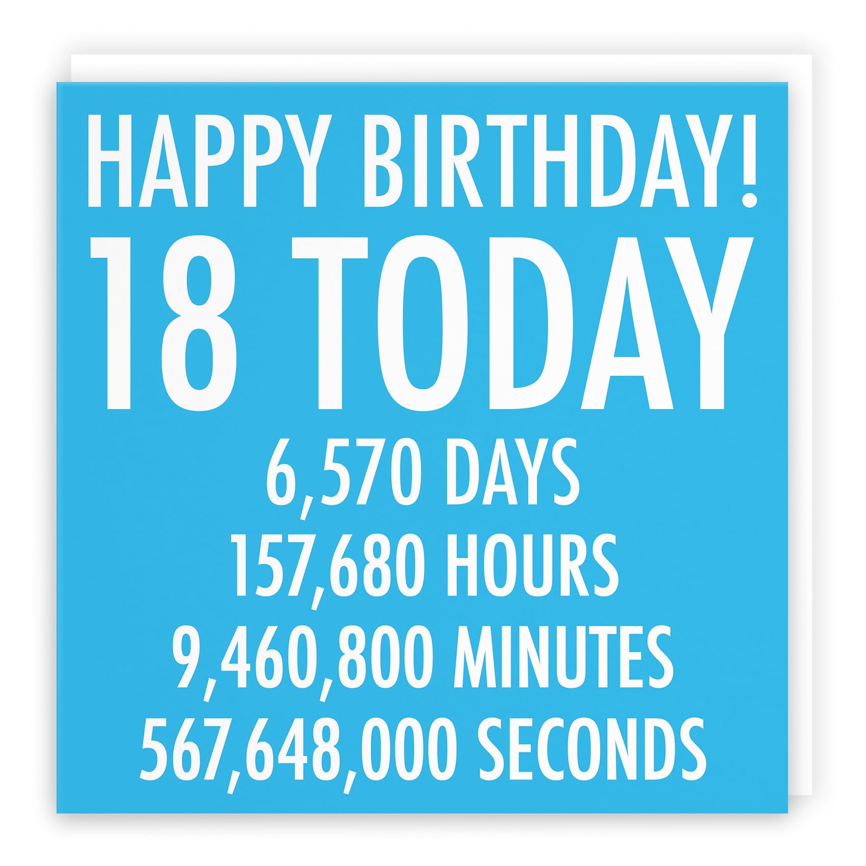 Hunts England - Large Funny 18th Birthday Card - Blue - Happy Birthday - 18 Today - Numbers Collection - For Him, Male, Son, Brother, Friend, Cousin, etc. - Large - 210 x 210 mm - Age 18