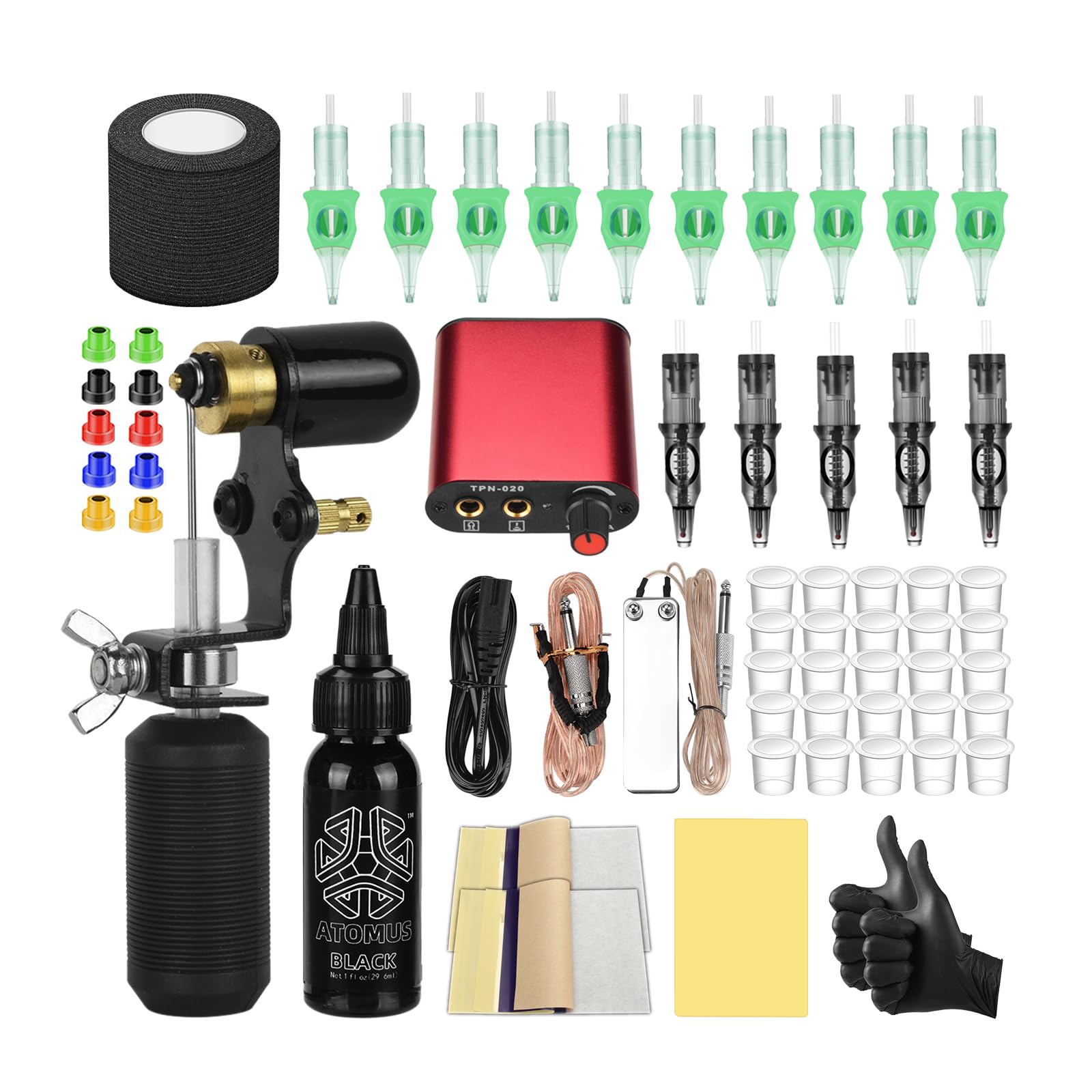 ATOMUS Black Tattoo Rotary Machine Kit Cartridge Rotary Complete Professional Tattoo Machine for Beginners(AT05)