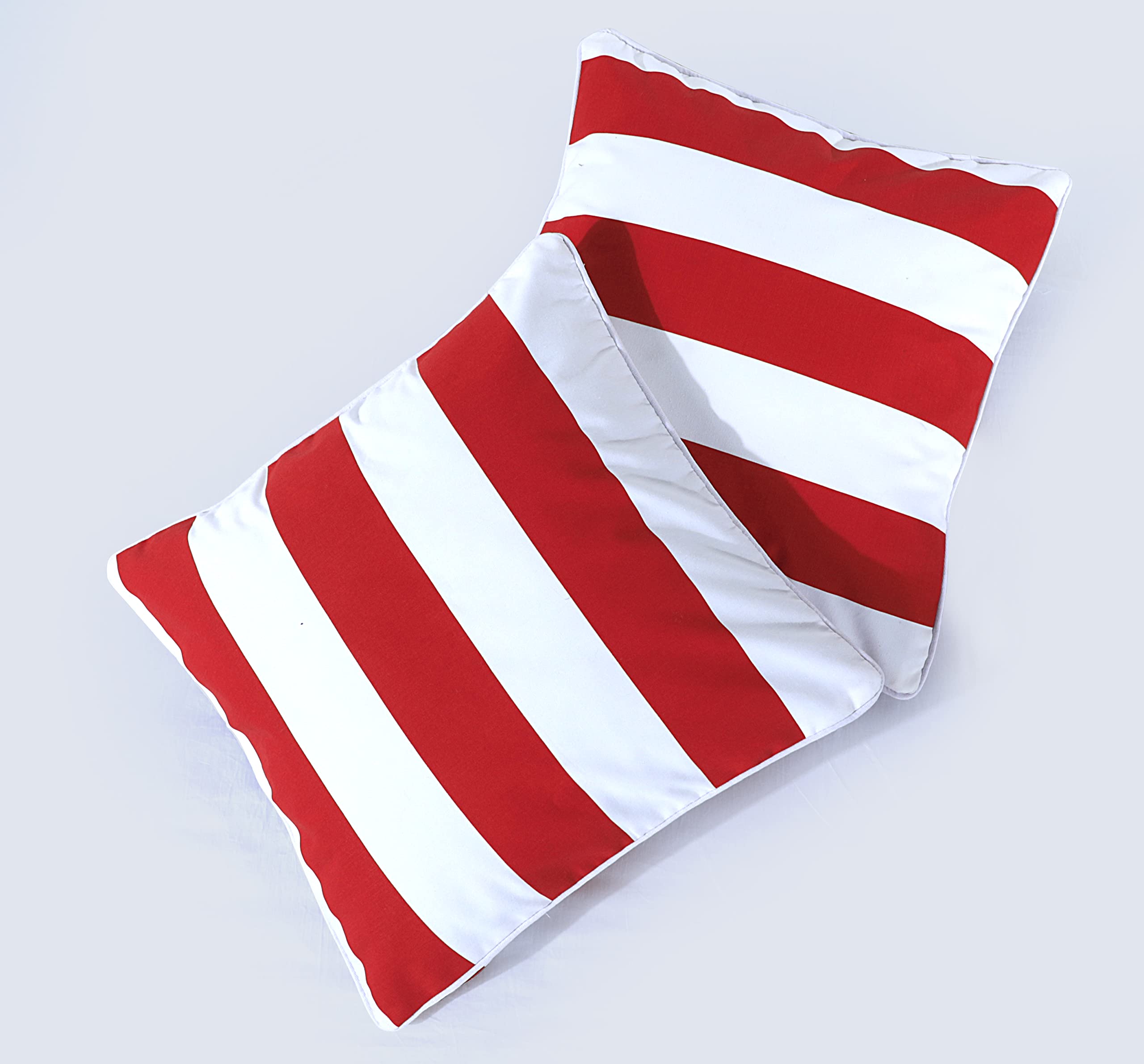 Belle Home Set of 2 Cushion Cover 18 x 18 (45 x 45 cm) Red & White Stripe with Invisible Zipper Cotton Linen Square Pillowcases- Beautiful Design for Living Room, Sofa, Bedroom, Office, Couch