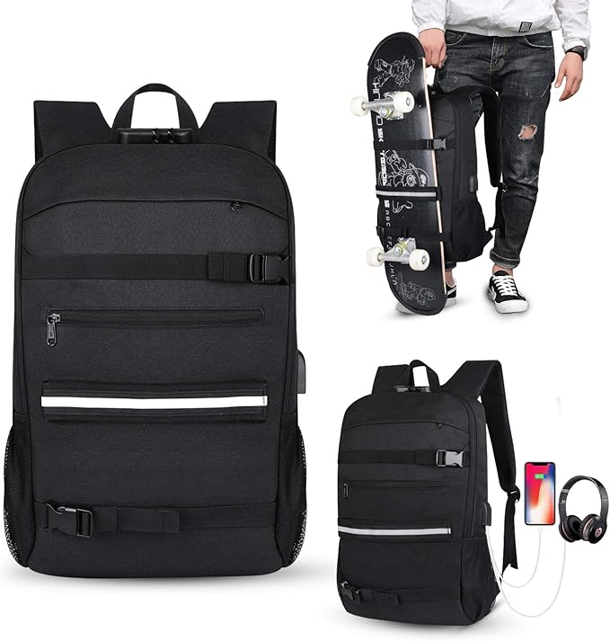 Skateboard Backpack, Business Backpack with Skateboard Straps, Water