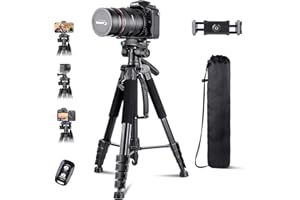 Torjim 74” Camera Tripod with Travel Bag, Extendable Cell Phone Tripod Stand with Wireless Remote and Phone Holder, Compatible with All Cameras/iPhone/Android/Sport Camera