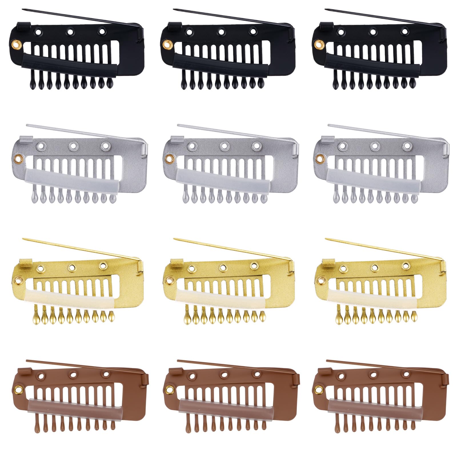 12pcs Clip with Safety Pins, 10-Teeth Hair Extension Snap Clip to Secure Setting Clips for Girls, Women's Headscarf & Hijab — image 1
