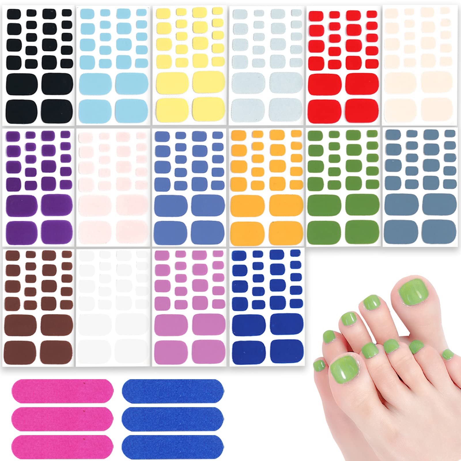 352 Pieces 16 Sheets Full Toe Nail Stickers，toenail Polish Stickers Full，toenail Polish Stickers Solid Colors，with 6 Manicure Nail Art Tools HOINCO