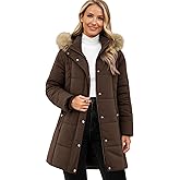 Funlingo Women's Winter Puffer Coat with Removable Hood Zip Up Thickened Long Parka Quilted Puffy Jacket