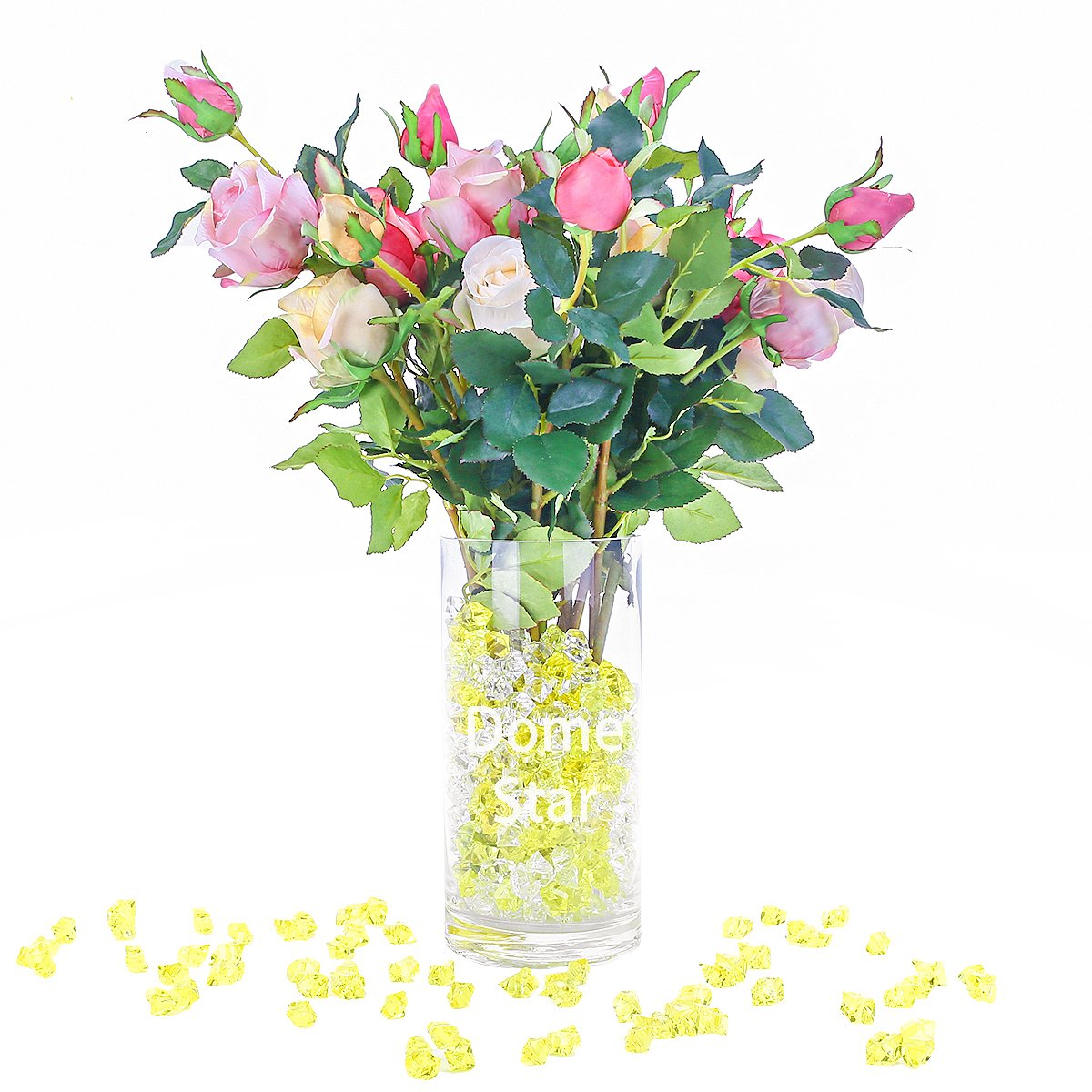 Acrylic Clear Ice Rock Diamond Crystals Rocks Fake Ice Cubes for Decoration Vase Fillers Table Scatter Party Favor Wedding Arts Crafts, Yellow Acrylic Ice cubes 150 PCS by Domestar