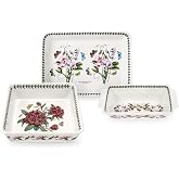 Portmeirion Botanic Garden 3 Piece Bakeware Set | Assorted Floral Motifs | Porcelain | Chip Resistant Glaze | Dishwasher, Microwave, Warm Oven, and Freezer Safe