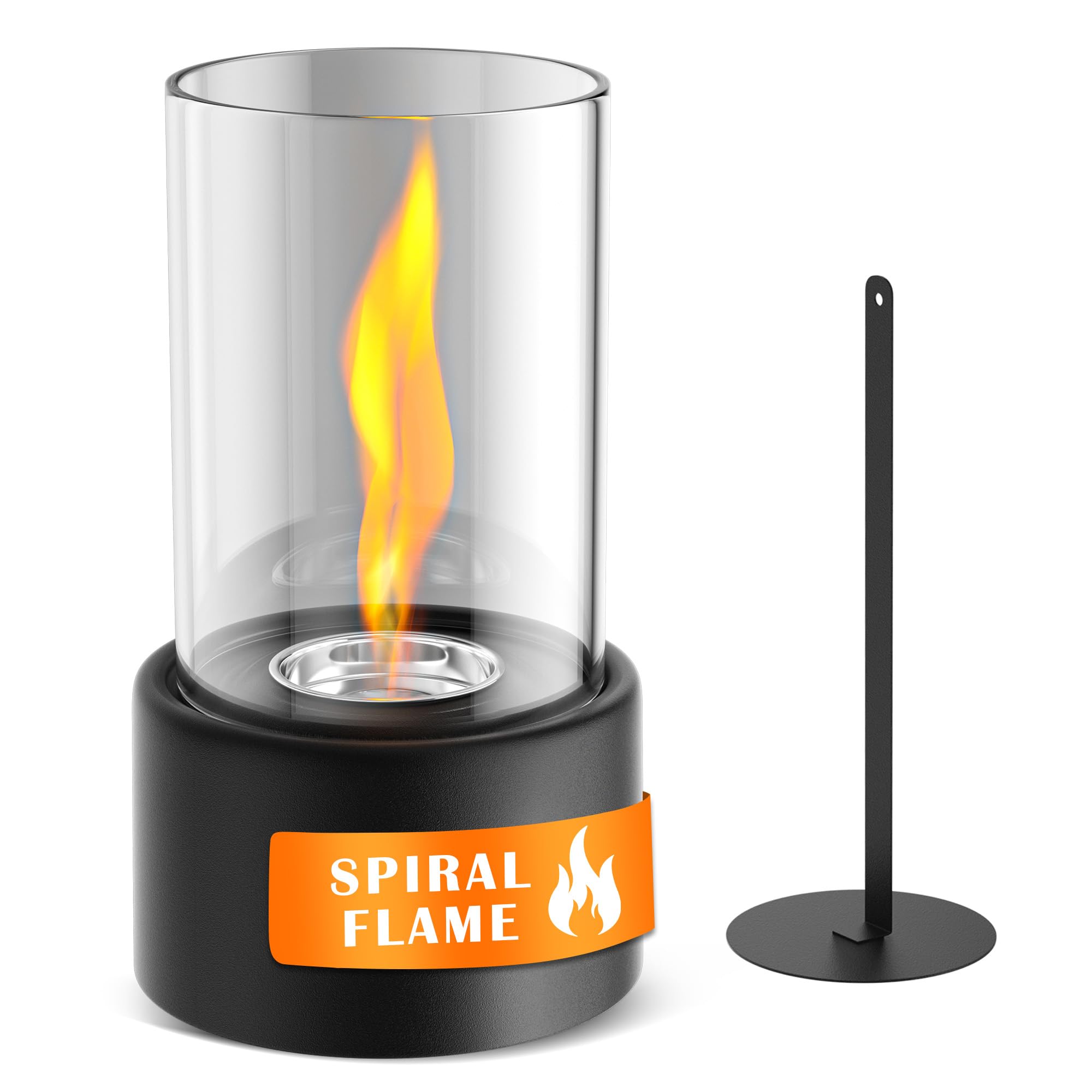 Photo 1 of Tabletop Fire Pit for Indoor & Outdoor, Table top Firepit with Elegant Glass Wall and Swirling Flame Design, Premium Bio Ethanol Tabletop Fireplace for Balcony and Modern Patio Decor