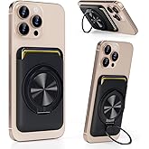 BOXDXB Magnetic Phone Card Holder, with 360° Rotatable Ring Holder Kickstand, Strong Magnetic Phone Wallet Stand Compatible with iPhone 17/16/15/14/13/12 Series for Women, Men, Black